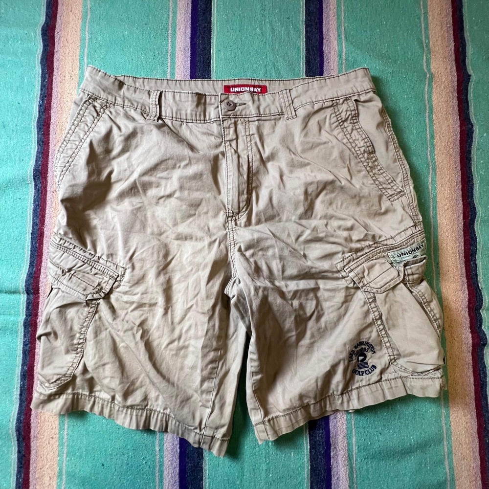 Unionbay Cargo Shorts Mens 36 Khaki Stretch Golf Club Embroidered Utility Pocket